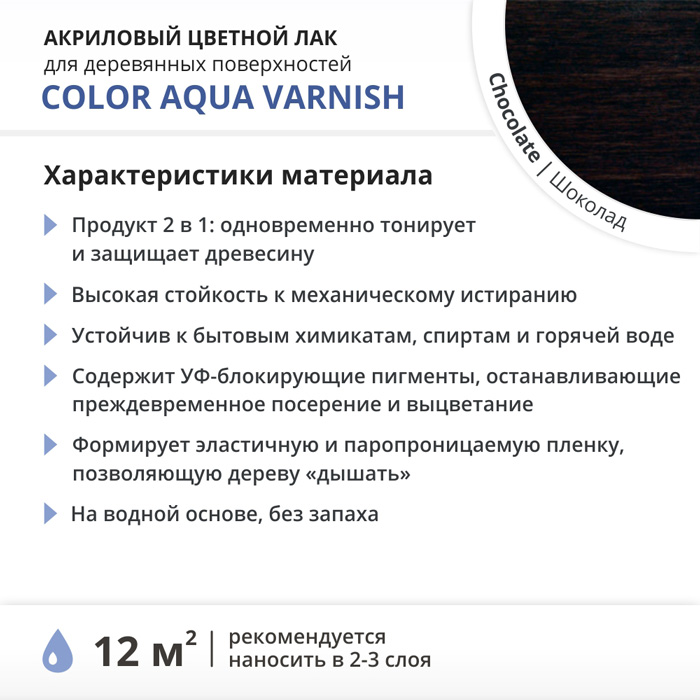Цветной акриловый лак TimberCare Color Aqua Varnish (цвет: Шоколад/ Chocolate), банка 1л