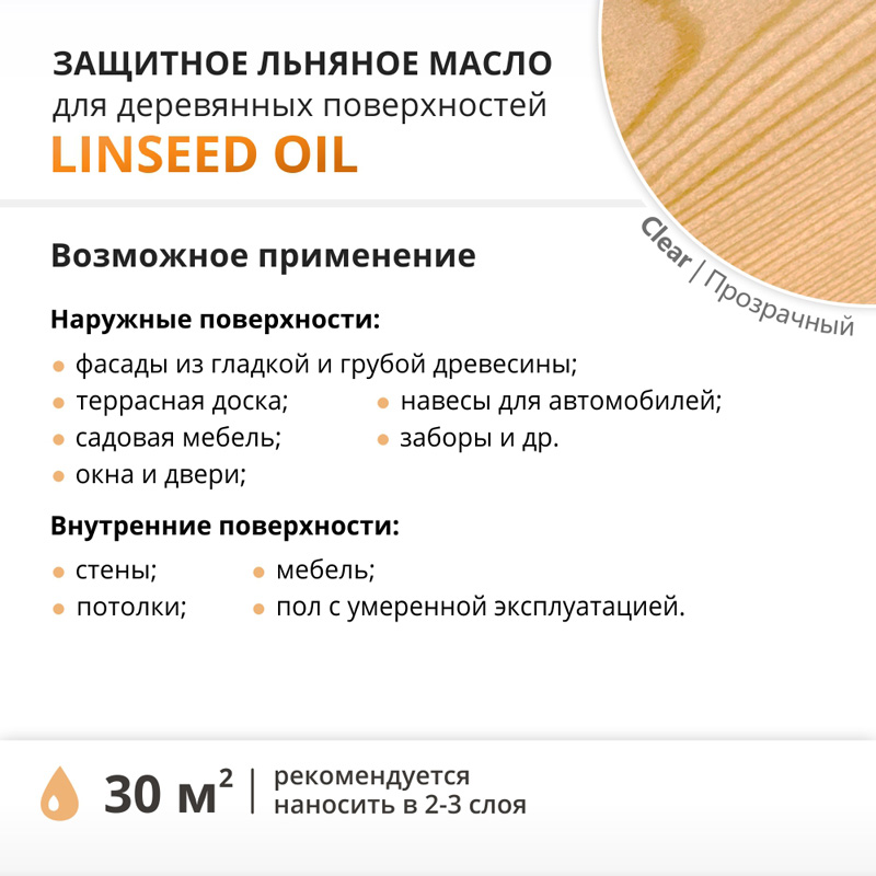 Масло льняное TimberCare Linseed Oil д/наружных работ (цвет: прозрачный), банка 0,75л