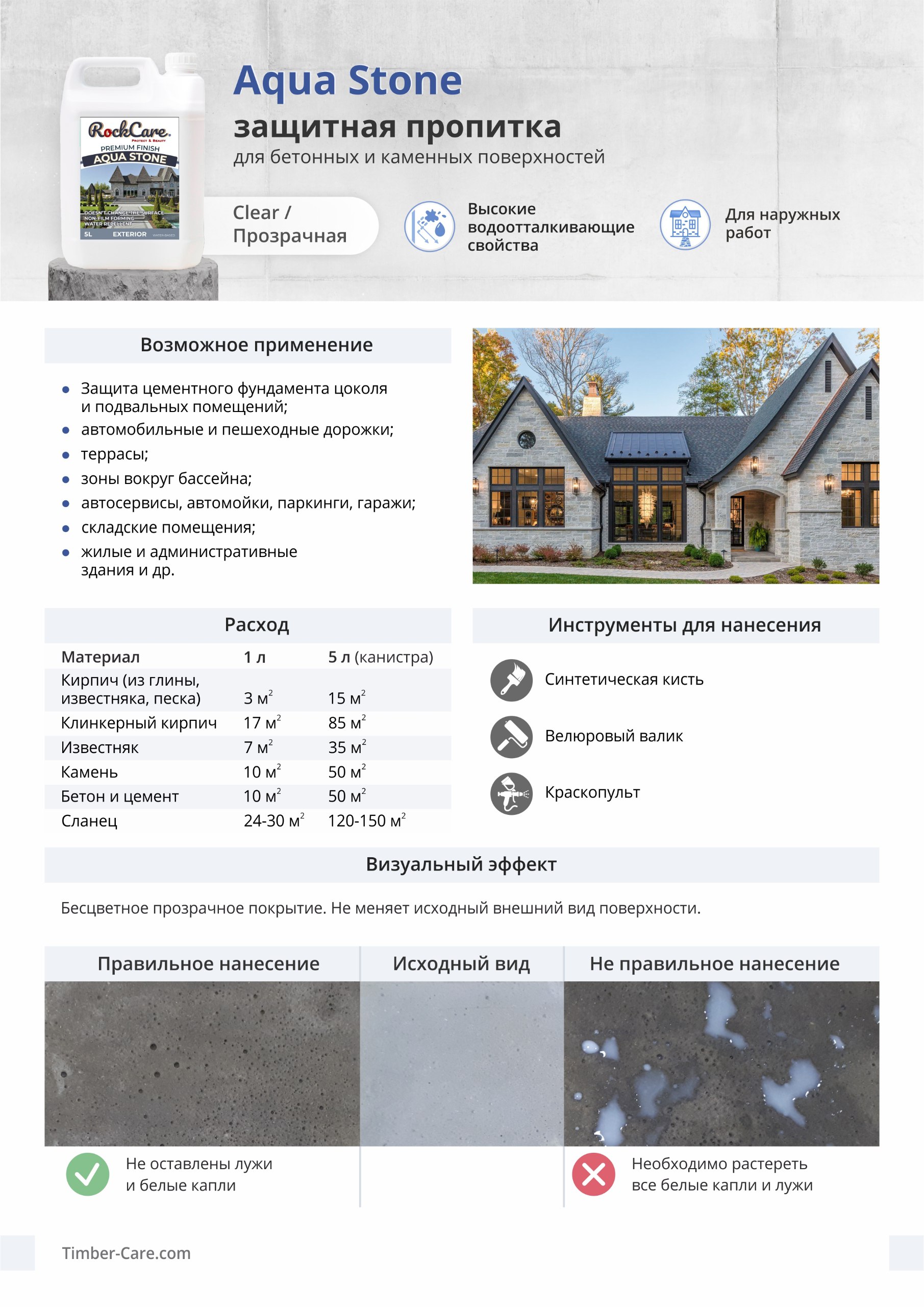 Водоотталкивающая пропитка для камня RockCare Aqua Stone - 5 л