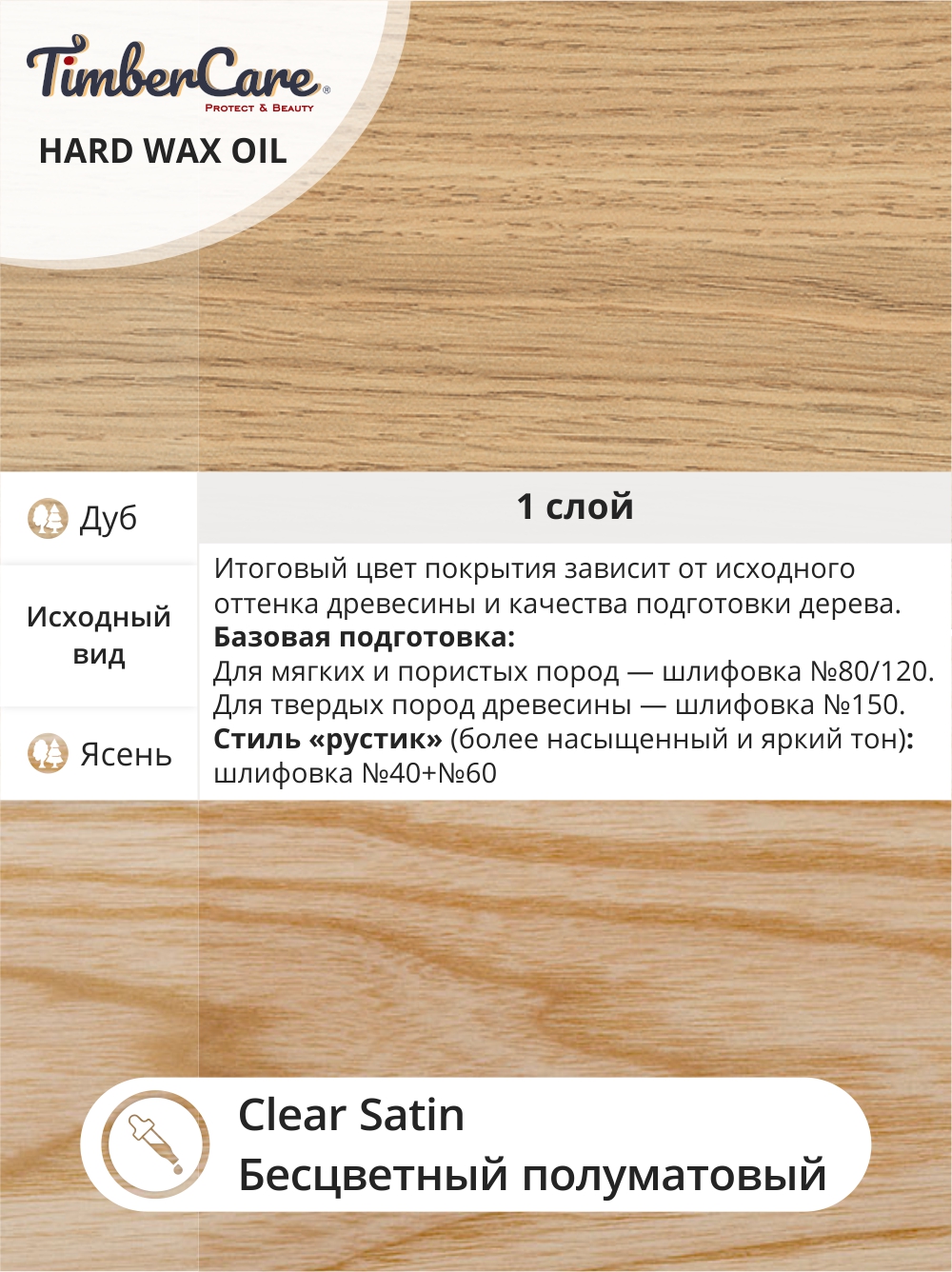 Защитное масло с твердым воском TimberCare Hard Wax Oil (цвет: прозрачный полуматовый), банка 0,75л