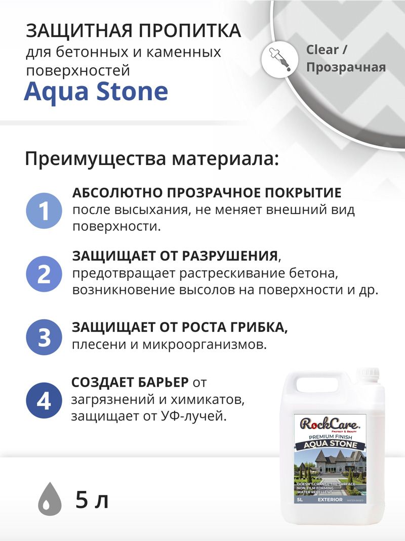 Водоотталкивающая пропитка для камня RockCare Aqua Stone - 5 л