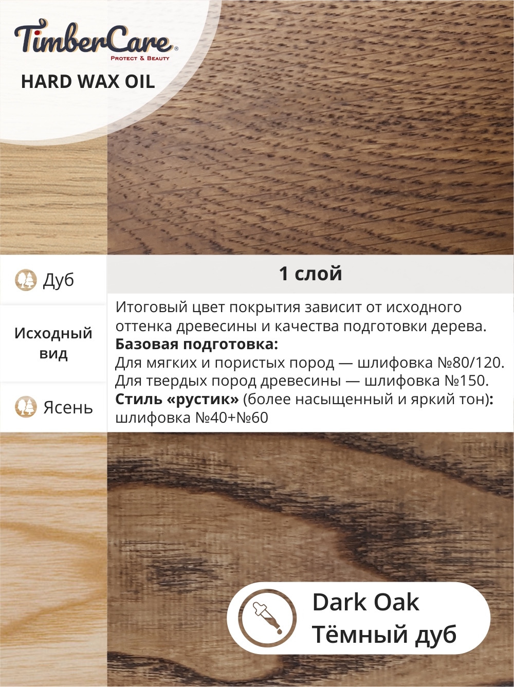 Защитное масло с твердым воском TimberCare Hard Wax Oil (цвет: Темный дуб/ Dark oak), банка 0,175л